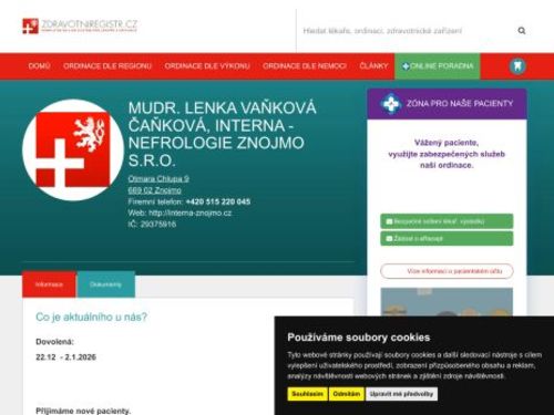 Interní a nefrologická ambulance - MUDr. Lenka Vaňková Čaňková
