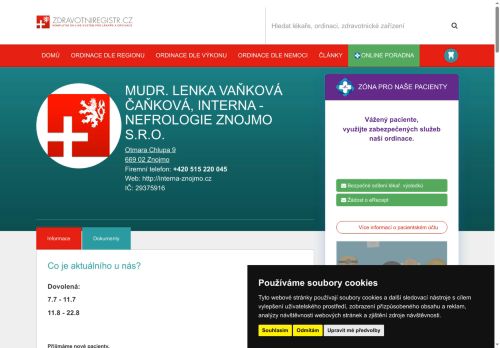 Zobrazit webové stránky Interní a nefrologická ambulance - MUDr. Lenka Vaňková Čaňková