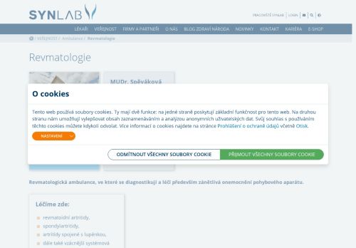 Zobrazit webové stránky Revmatologická ambulance SYNLAB - MUDr. Jaroslava Spěváková