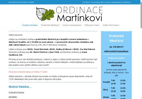 Zobrazit webové stránky Praktický lékař pro dospělé Ordinace Martínkovi s.r.o. - MUDr. Pavel Martínek