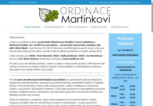 Zobrazit webové stránky Praktický lékař pro dospělé Ordinace Martínkovi s.r.o. - MUDr. Pavel Martínek