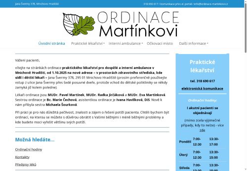 Zobrazit webové stránky Praktický lékař pro dospělé Ordinace Martínkovi s.r.o. - MUDr. Pavel Martínek