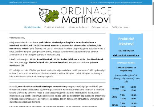 Zobrazit webové stránky Interní ambulance Ordinace Martínkovi s.r.o. - MUDr. Eva Martínková