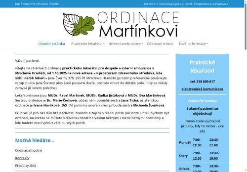 Zobrazit webové stránky Interní ambulance Ordinace Martínkovi s.r.o. - MUDr. Eva Martínková