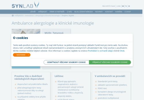 Zobrazit webové stránky Alergologická a imunologická ambulance SYNLAB - MUDr. Jana Teturová