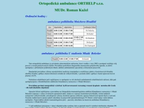Ortopedická ambulance ORTHELP s.r.o. - MUDr. Roman Kužel