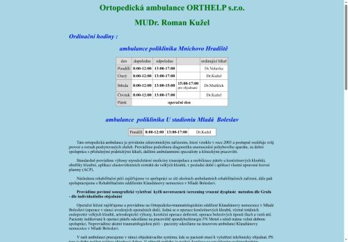 Zobrazit webové stránky Ortopedická ambulance ORTHELP s.r.o. - MUDr. Roman Kužel