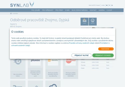 Zobrazit webové stránky SYNLAB - odběrové pracoviště Znojmo, Dyjská