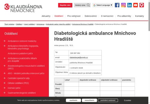 Zobrazit webové stránky Diabetologická ambulance (odborná ambulance Oblastní nemocnice Mladá Boleslav a.s.) - MUDr. Koščál