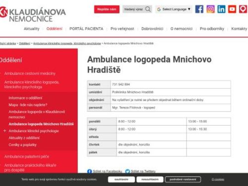 Logopedická ambulance (odborná ambulance Oblastní nemocnice Mladá Boleslav a.s.) - Mgr. Tereza Flídrová