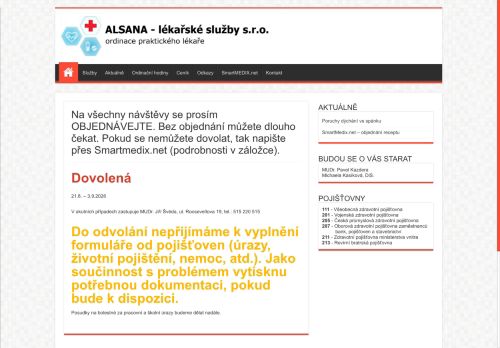 Zobrazit webové stránky Praktický lékař pro dospělé ALSANA - MUDr. Pavel Kazdera