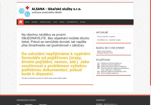 Zobrazit webové stránky Praktický lékař pro dospělé ALSANA - MUDr. Pavel Kazdera