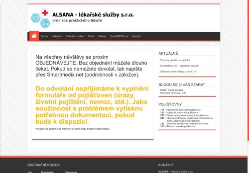 Zobrazit webové stránky Praktický lékař pro dospělé ALSANA - MUDr. Pavel Kazdera