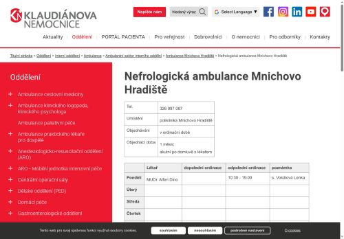 Zobrazit webové stránky Nefrologická ambulance (odborná ordinace Oblastní nemocnice Mladá Boleslav a.s.) - MUDr. Alferi Dino
