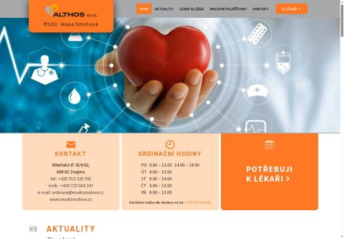 Zobrazit webové stránky Praktický lékař pro dospělé ALTHOS s.r.o. - MUDr. Hana Smolová