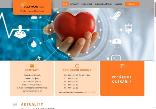 Zobrazit webové stránky Praktický lékař pro dospělé ALTHOS s.r.o. - MUDr. Hana Smolová