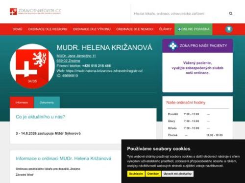 Praktický lékař pro dospělé - MUDr. Helena Křižanová