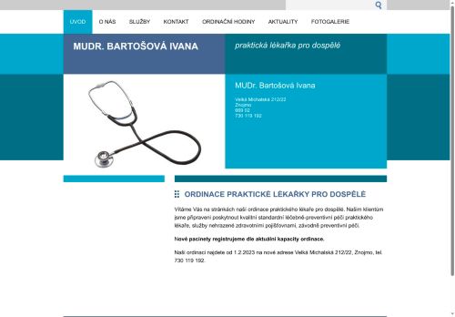 Zobrazit webové stránky Praktický lékař pro dospělé - MUDr. Ivana Bartošová