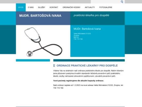 Praktický lékař pro dospělé - MUDr. Ivana Bartošová