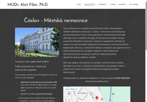 Zobrazit webové stránky Plastická chirurgická ambulance - Městská nemocnice Čáslav - MUDr. Aleš Fibír, Ph.D.