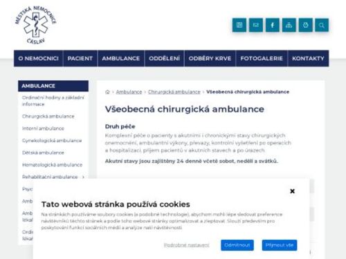 Všeobecná chirurgická ambulance - Městská nemocnice Čáslav