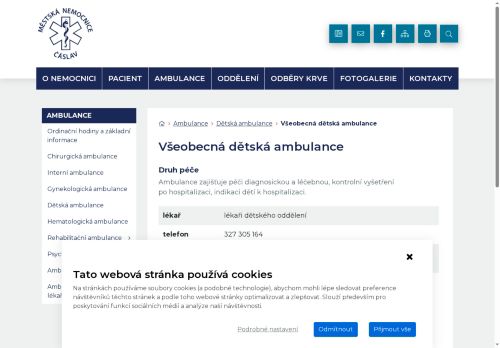 Zobrazit webové stránky Všeobecná dětská ambulance - Městská nemocnice Čáslav