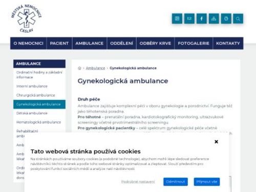 Gynekologická ambulance - Městská nemocnice Čáslav