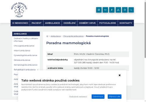 Zobrazit webové stránky Mammologická poradna - Městská nemocnice Čáslav - Prim. MUDr. Vladimír Červinka, Ph.D.