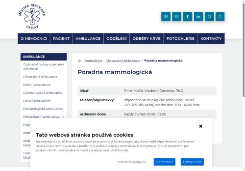 Zobrazit webové stránky Mammologická poradna - Městská nemocnice Čáslav - Prim. MUDr. Vladimír Červinka, Ph.D.