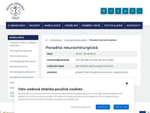 Neurochirurgická poradna - Městská nemocnice Čáslav - MUDr. Tomáš Brož