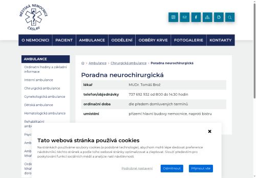 Zobrazit webové stránky Neurochirurgická poradna - Městská nemocnice Čáslav - MUDr. Tomáš Brož