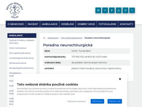 Neurochirurgická poradna - Městská nemocnice Čáslav - MUDr. Tomáš Brož