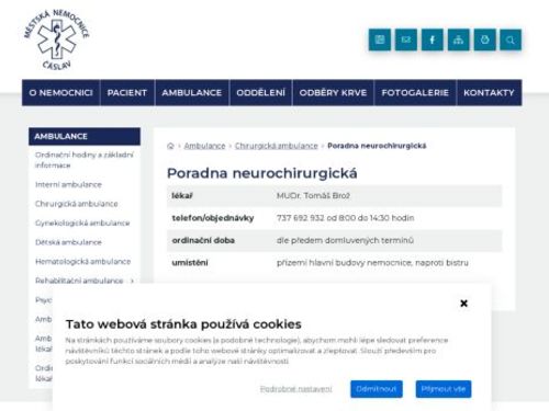 Neurochirurgická poradna - Městská nemocnice Čáslav - MUDr. Tomáš Brož