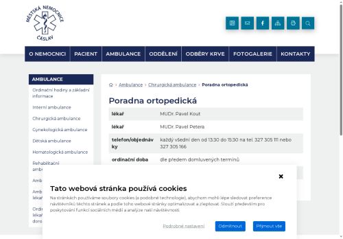 Zobrazit webové stránky Ortopedická poradna - Městská nemocnice Čáslav