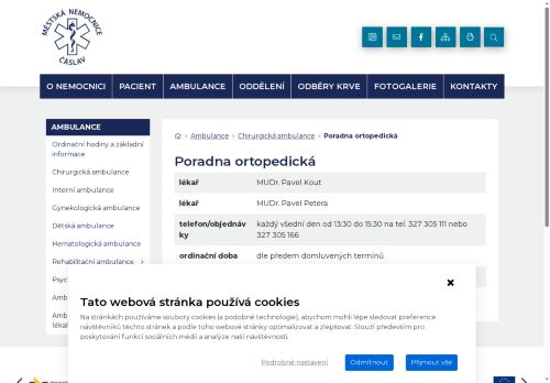 Zobrazit webové stránky Ortopedická poradna - Městská nemocnice Čáslav