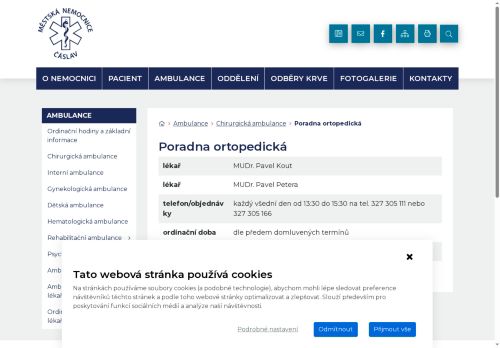 Zobrazit webové stránky Ortopedická poradna - Městská nemocnice Čáslav