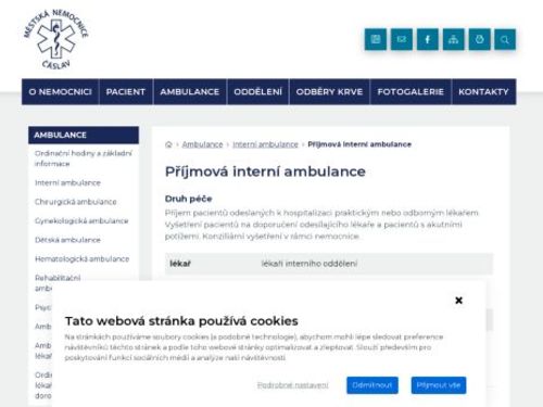 Příjmová interní ambulance - Městská nemocnice Čáslav
