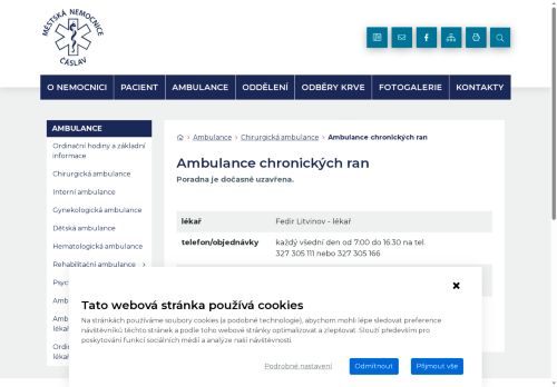 Zobrazit webové stránky Ambulance chronických ran Městská nemocnice Čáslav - MUDr. Ervín Petrikovič