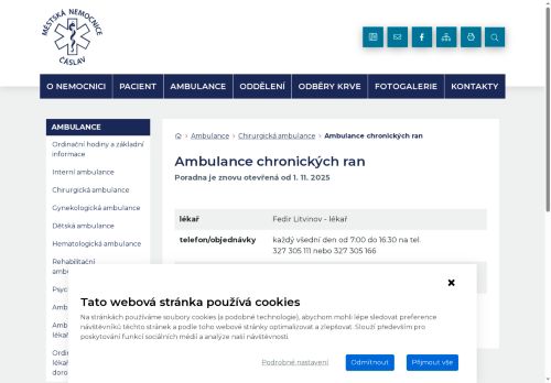 Zobrazit webové stránky Ambulance chronických ran Městská nemocnice Čáslav - Dr. Fedir Litvinov