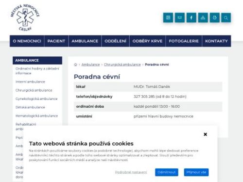 Cévní poradna - Městská nemocnice Čáslav - MUDr. Tomáš Daněk