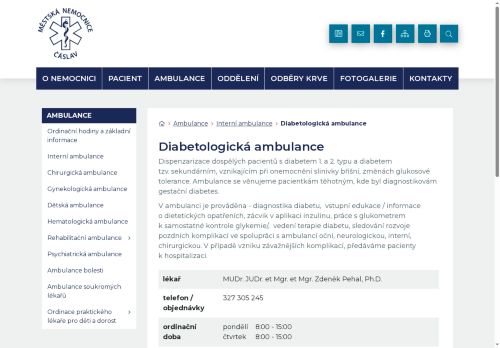 Zobrazit webové stránky Diabetologická ambulance - Městská nemocnice Čáslav - MUDr. Miroslava Tvarohová