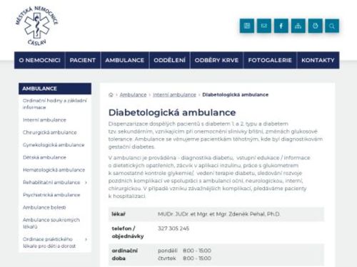 Diabetologická ambulance - Městská nemocnice Čáslav - MUDr. Miroslava Tvarohová