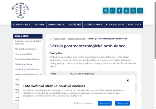 Zobrazit webové stránky Dětská gastroenterologická ambulance - Městská nemocnice Čáslav - MUDr. Alena Kerschová