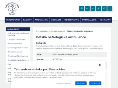 Dětská nefrologická ambulance - Městská nemocnice Čáslav - prim. MUDr. Petr Havlovic