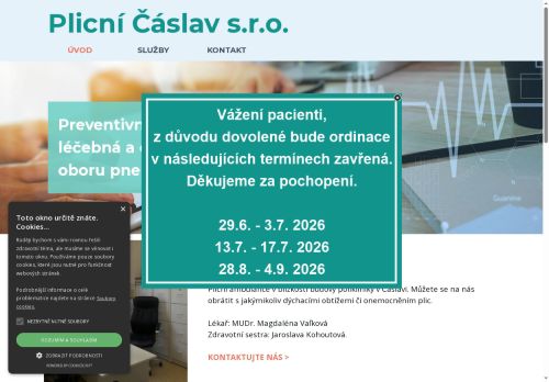 Zobrazit webové stránky Plicní Čáslav s.r.o. - MUDr. Magdaléna Vaľková