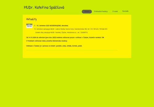 Zobrazit webové stránky Praktický lékař pro dospělé - MUDr. Kateřina Spáčilová