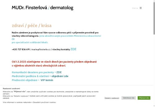 Zobrazit webové stránky Dermatologie - MUDr. Marie Finsterlová