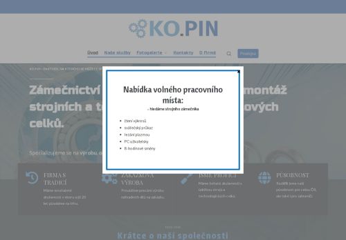 KO.PIN, s.r.o. nabízí práci na pozici Seřizovači a obsluha obráběcích strojů (kromě dřevoobráběcích) v obci Znojmo