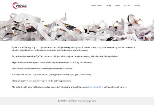 Webové stránky WEGA recycling s.r.o., Malý Újezd
