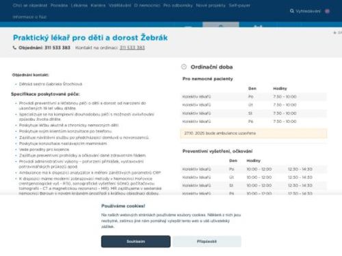 Praktický lékař pro děti a dorost - Nemocnice Hořovice - ordinace Žebrák